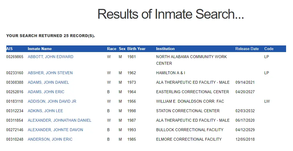 Alabama Department of Corrections (DOC) Website