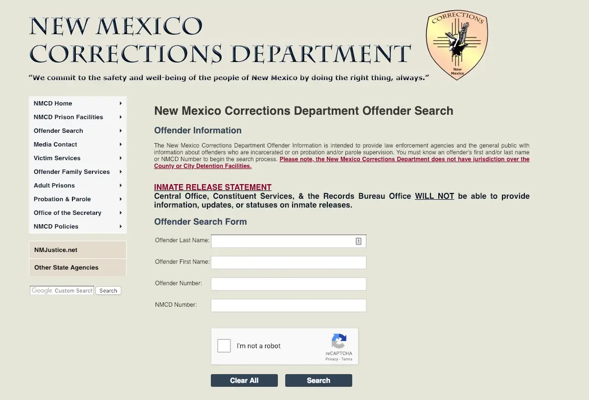 New Mexico Department of Corrections (DOC) Website